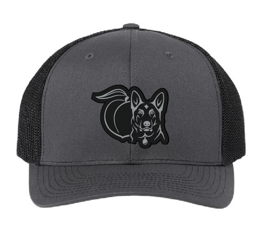 Charcoal and Black Structured hat with a Black and silver peach and German Shepherd patch