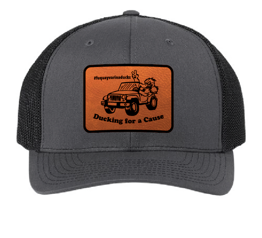 Fuquay Varina Jeep Club Trucker Patch Hat (Charcoal/Black Hat, Brown/Black Patch)