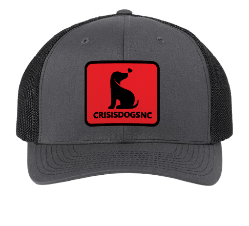 Crisis Dogs NC Trucker Patch Hat (Charcoal/Black Hat, Red/Black Patch)