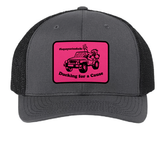 Fuquay Varina Jeep Club Trucker Patch Hat (Charcoal/Black Hat, Pink/Black Patch)