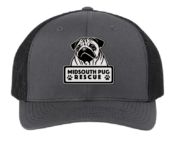 MidSouth Pug Rescue Trucker Patch Hat (Charcoal/Black Hat, White/Black Patch)