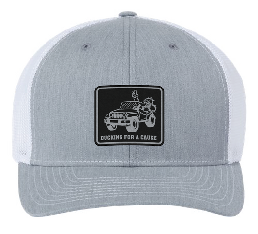 Fuquay Varina Jeep Club Trucker Patch Hat (White/Gray, Silver/Black)