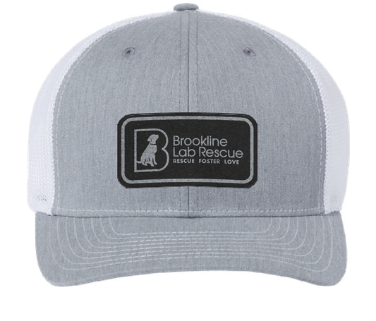 Brookline Lab Rescue Trucker Patch Hat (Gray/White hat, Black/Silver Patch)