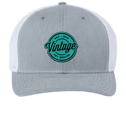 Vintage Pet Rescue Trucker Patch Hat (Gray/White hat, Teal/Black Patch)