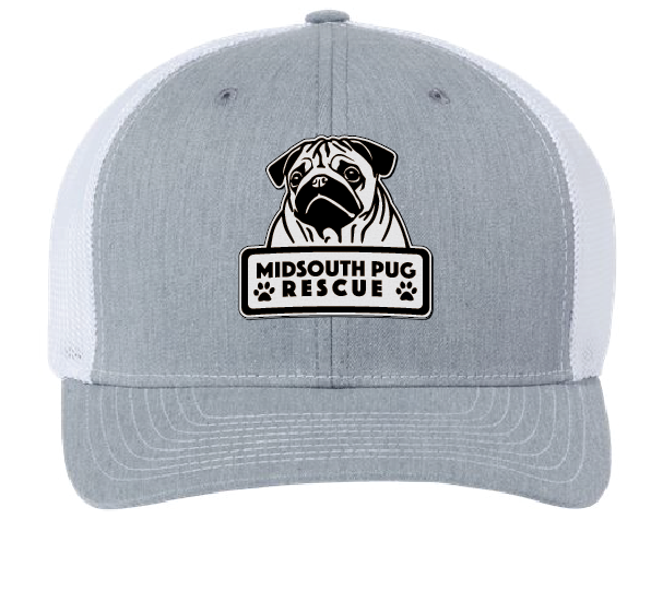 MidSouth Pug Rescue Trucker Patch Hat (Gray/White hat, White/Black Patch)