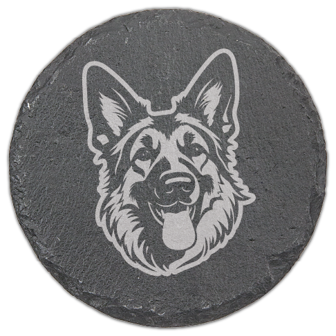 Round laser engraved German shepherd coaster in slate