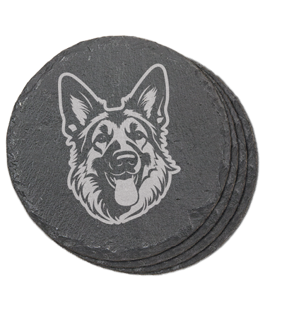 Round laser engraved German shepherd coaster in slate: set of 4
