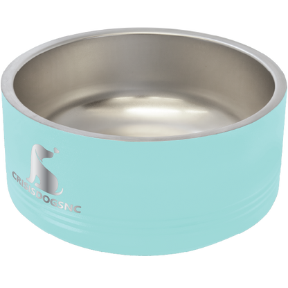 Medium teal stainless steel powder coated, laser engraved dog bowl featuring the CrisisDogsNC logo.